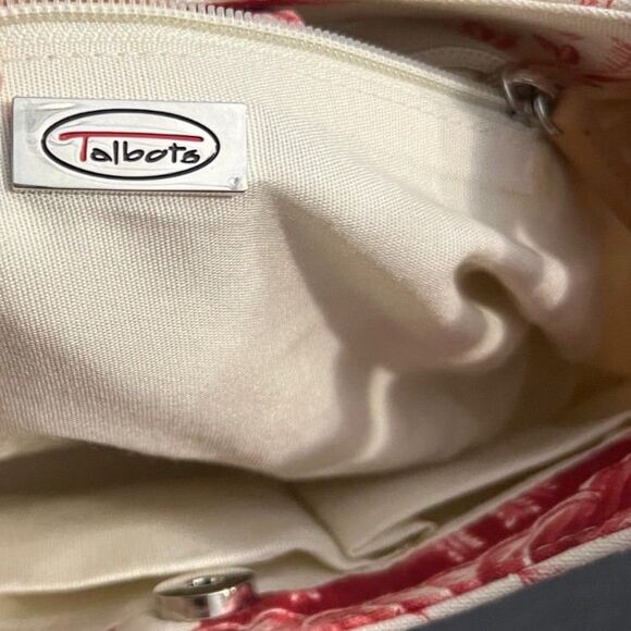 Talbots Red Toile Bamboo Handle Bag | Chinoiserie Pagoda Print | Top Handle - Picture 8 of 8